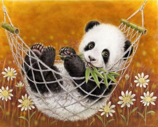 diamond painting panda in hangmat