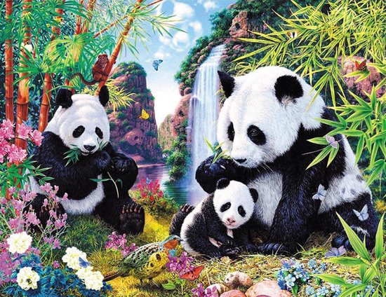 Diamond painting panda familie